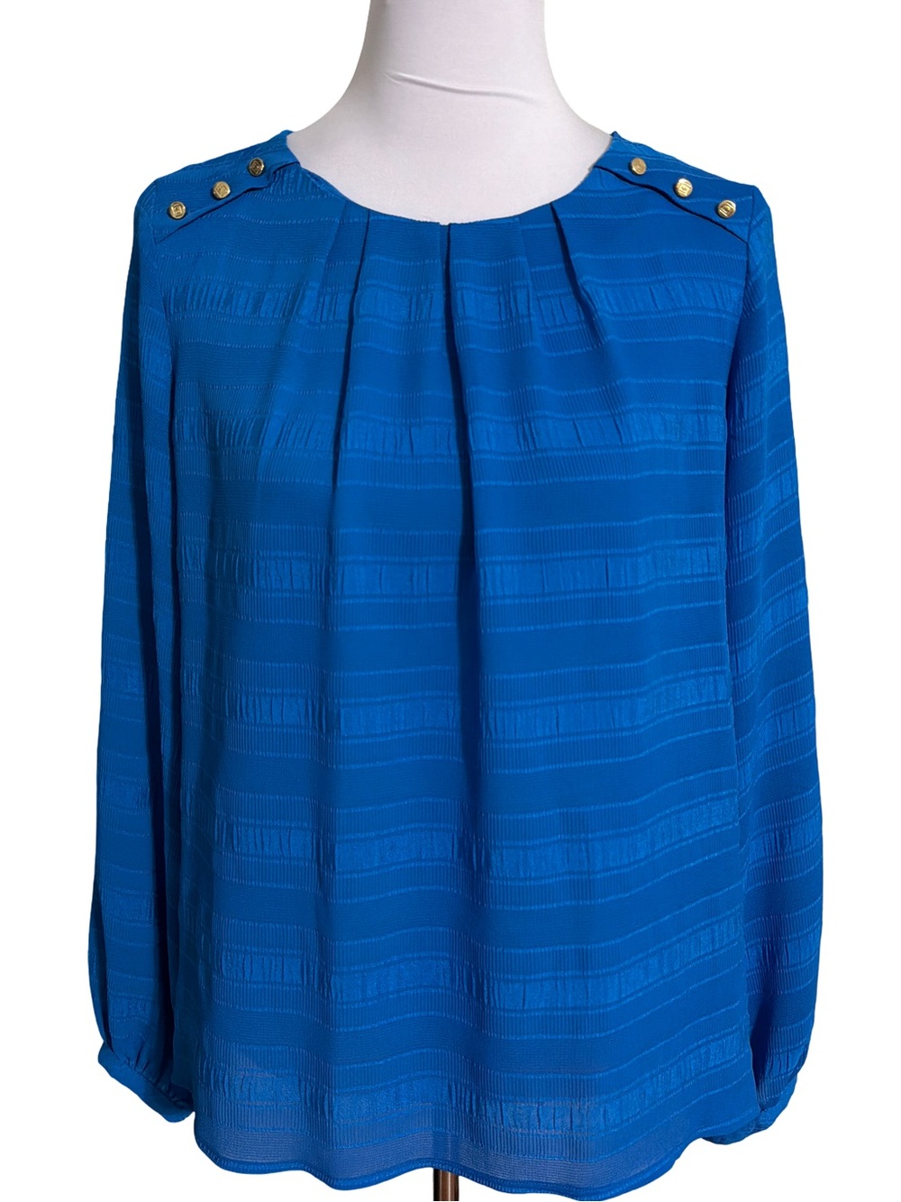 Liz Claiborne Royal Blue Long-Sleeve Button-Shoulder Blouse